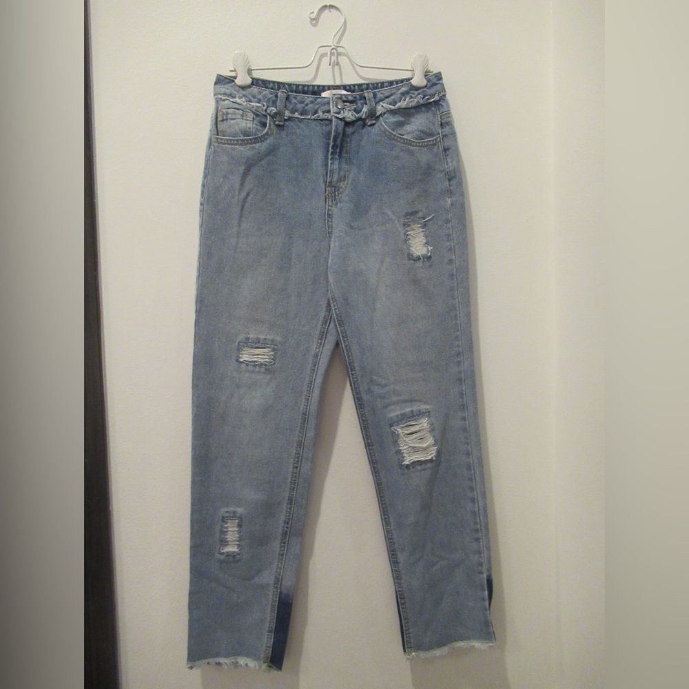 Light Wash Ripped Patchwork Jeans - image 1